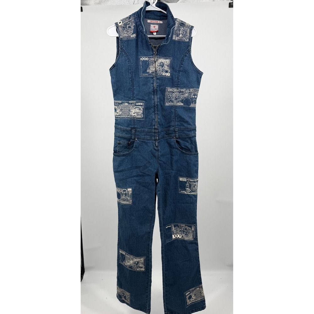 Vintage Y2k Bobo Jeans Money Embroidered Denim Jumpsuit in XL